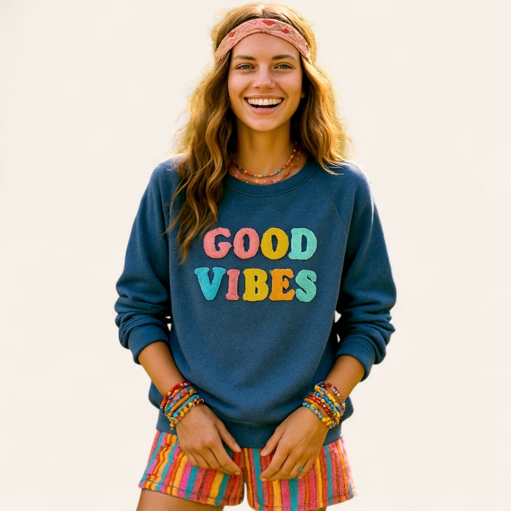 Wildfox‎ 70s Retro Raglan Sweatshirt – Rainbow Terry Cloth Bubble Letters Y2K S